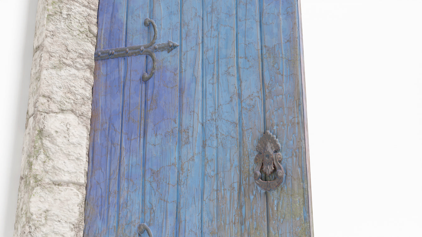 Old door made of wood and iron hinges 3d model for Blender and OBJ with low polycount and PBR textures
