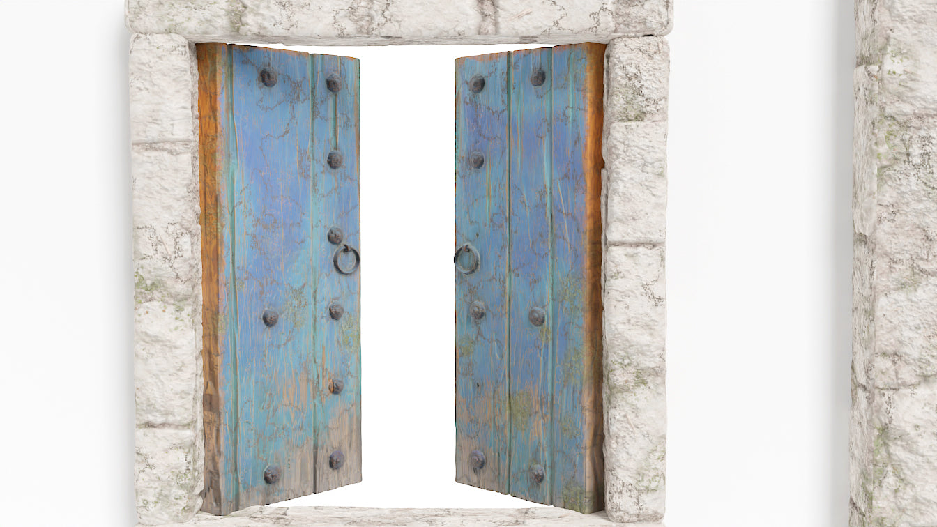Old window made of wood and iron hinges 3d model for Blender and OBJ with low polycount and PBR textures
