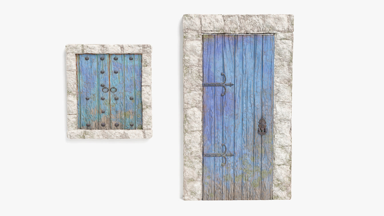 Old door and window made of wood and iron hinges 3d model for Blender and OBJ with low polycount and PBR textures