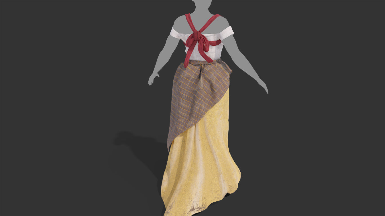Medieval clothing peasant dresses. Low-poly 3D model for Blender, OBJ and PBR textures.