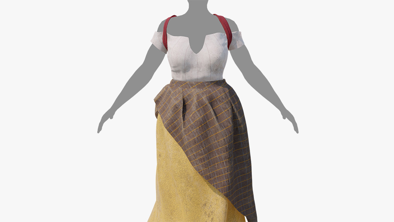 Medieval clothing peasant dresses. Low-poly 3D model for Blender, OBJ and PBR textures.