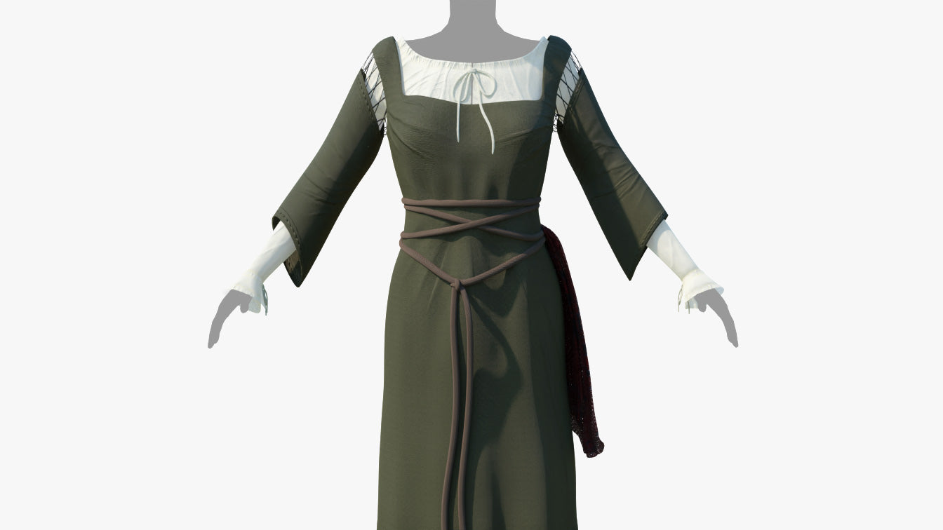 Medieval peasant linen dress 3d models for Blender obj and PBR textures