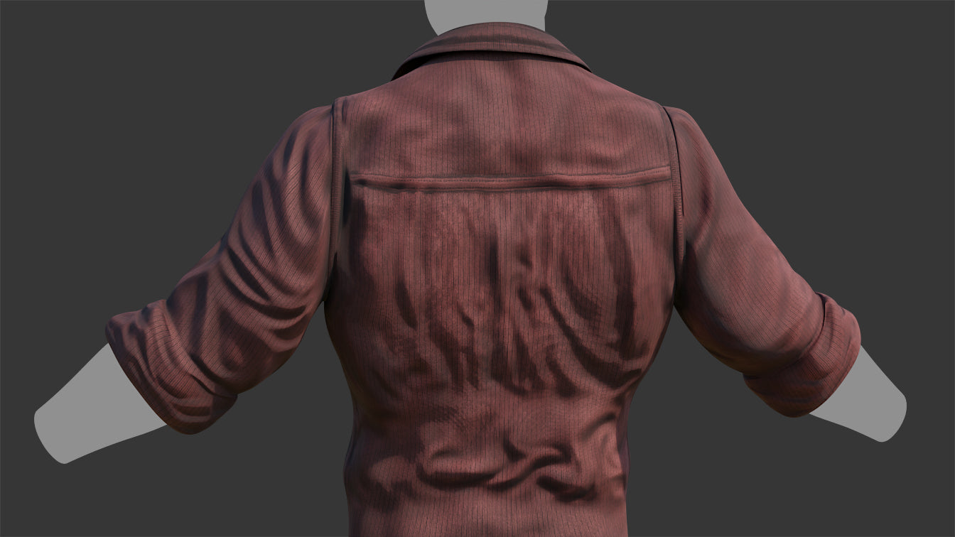 Red cotton shirt steampunk/medieval low poly 3d model for Blender and OBJ with PBR textures