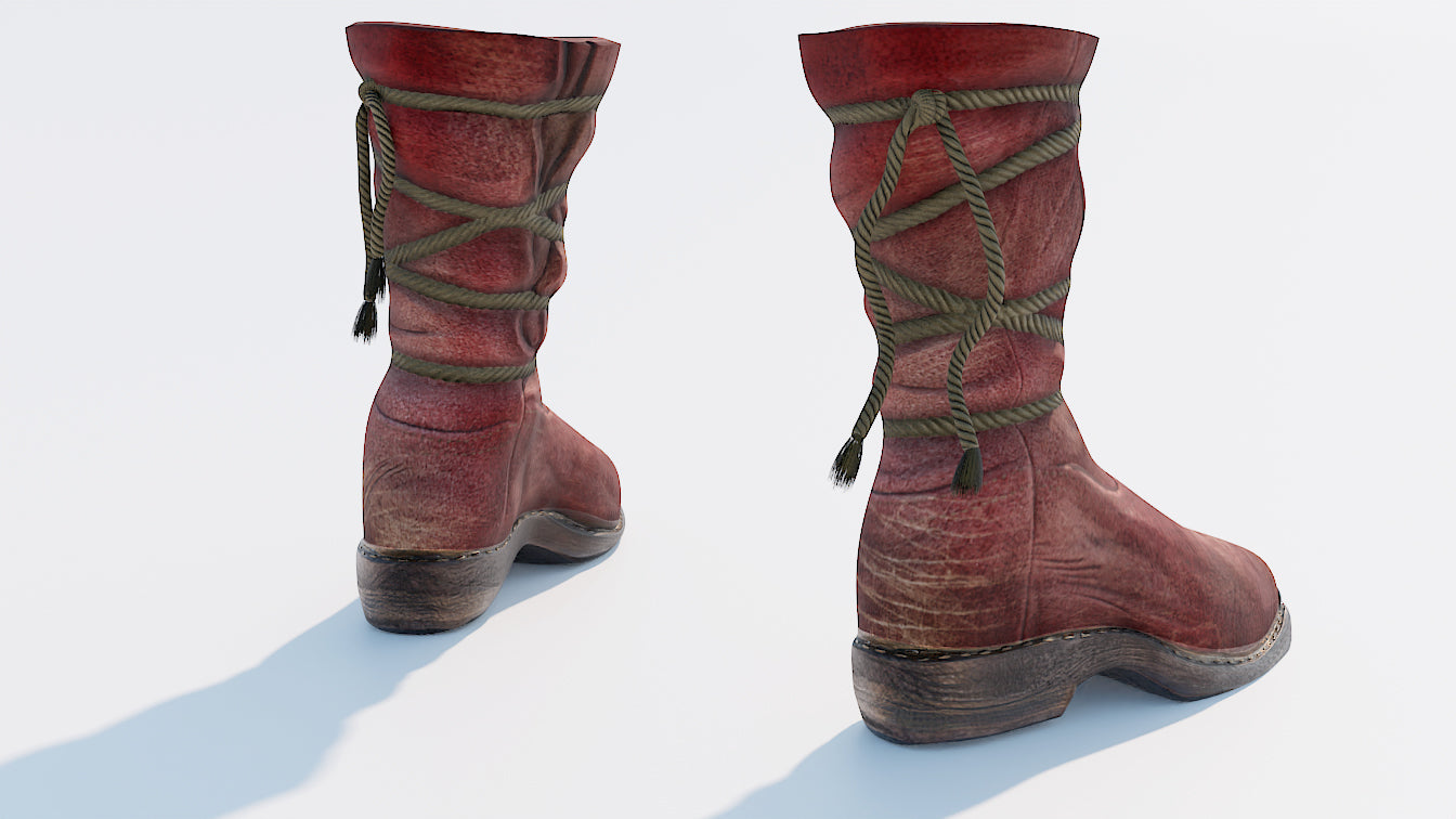 Suede boots medieval low poly 3d model for Blender and OBJ with PBR textures