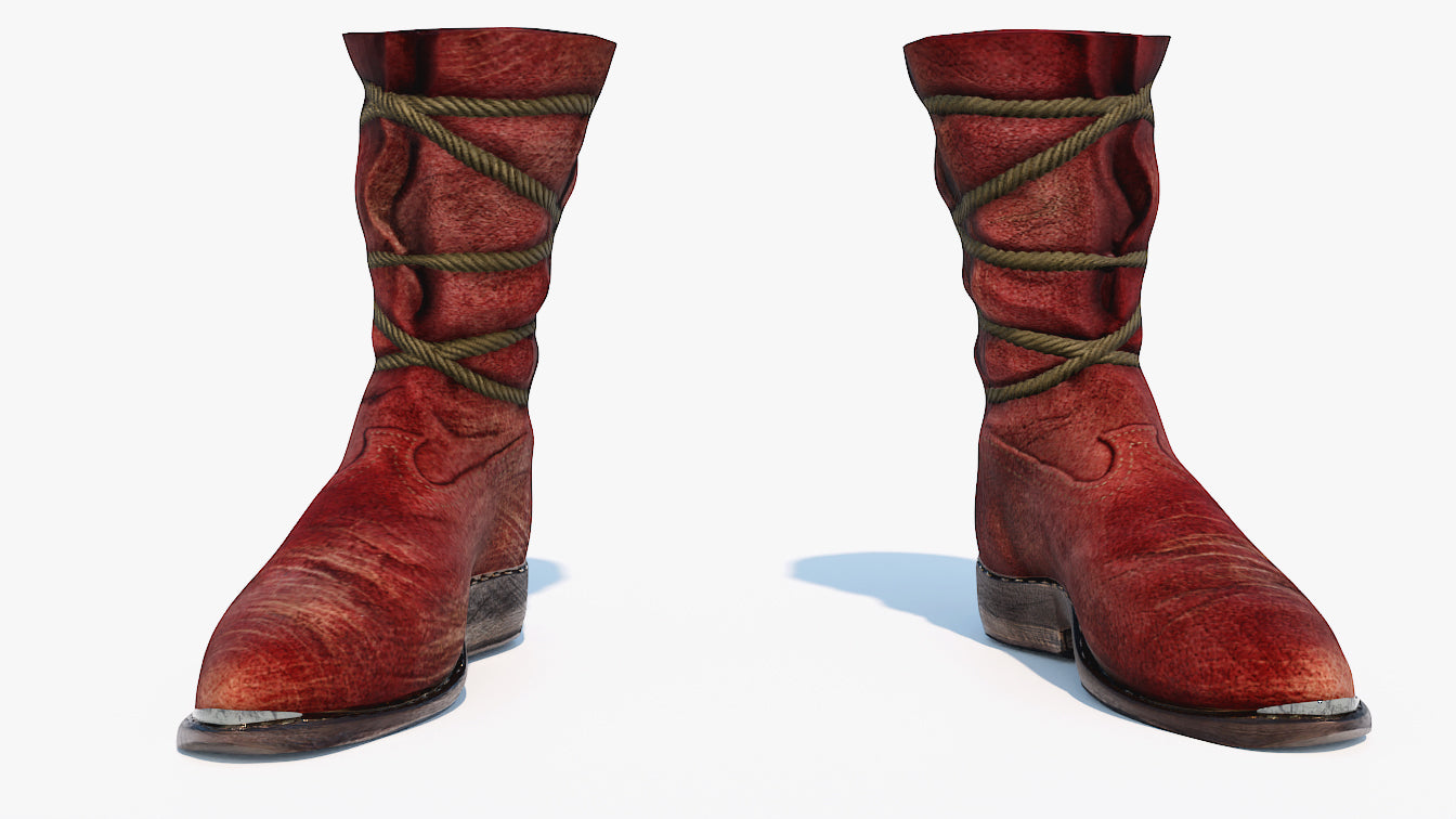 Suede boots medieval low poly 3d model for Blender and OBJ with PBR textures