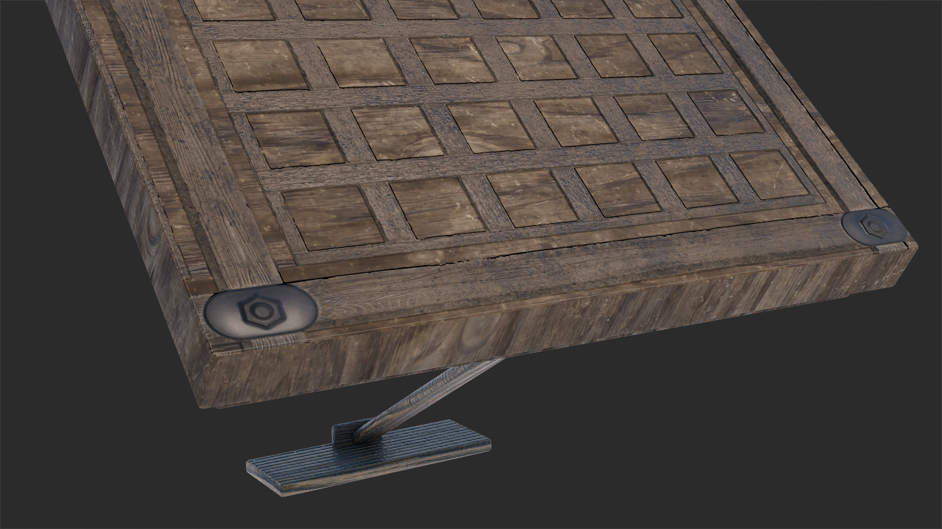Medieval style shutter window in thatch, bamboo, wood and riveted. 3d model for Blender and OBJ low-poly with PBR textures