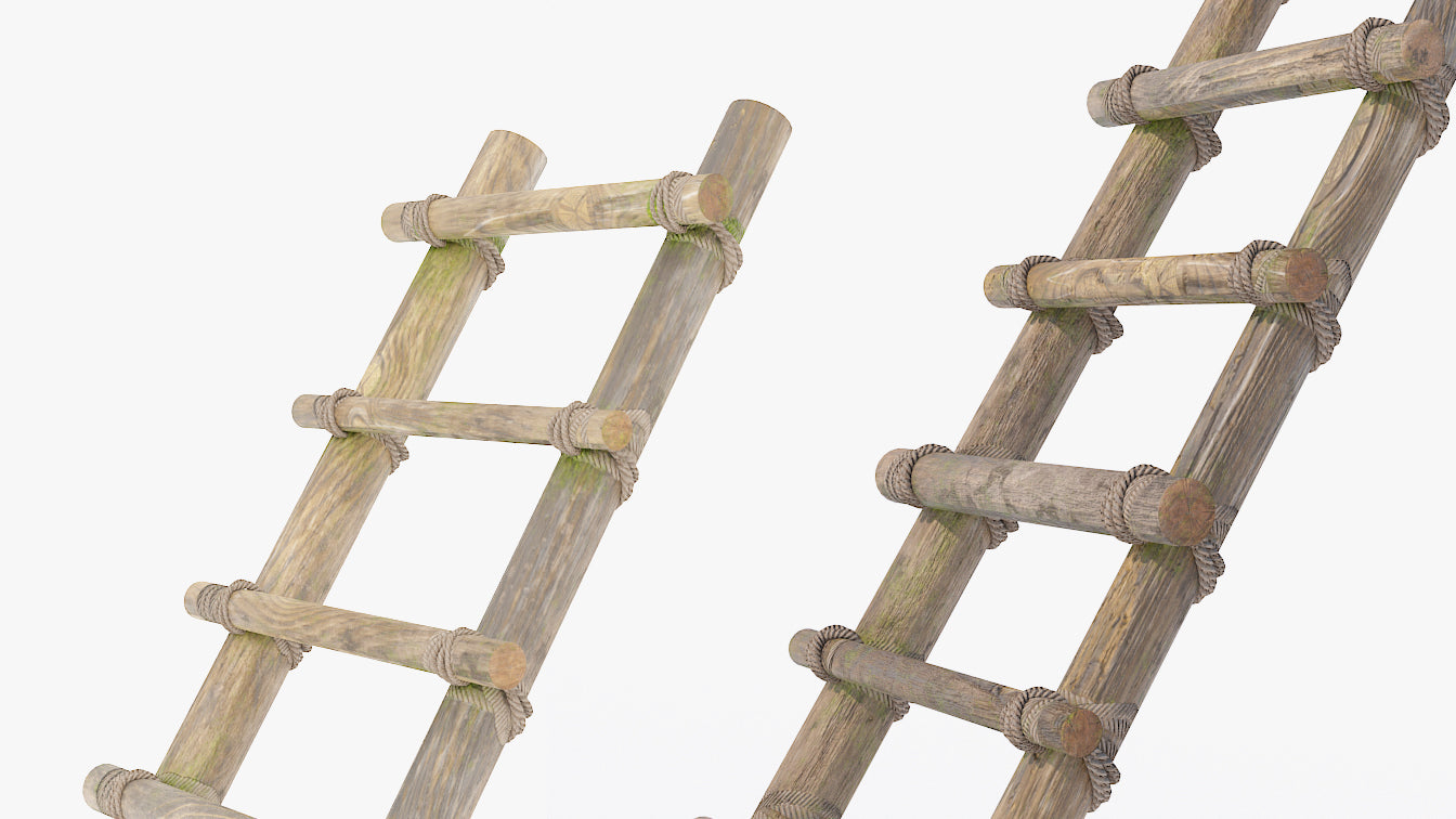 Wooden ladder low poly 3d model for blender and OBJ with PBR textures