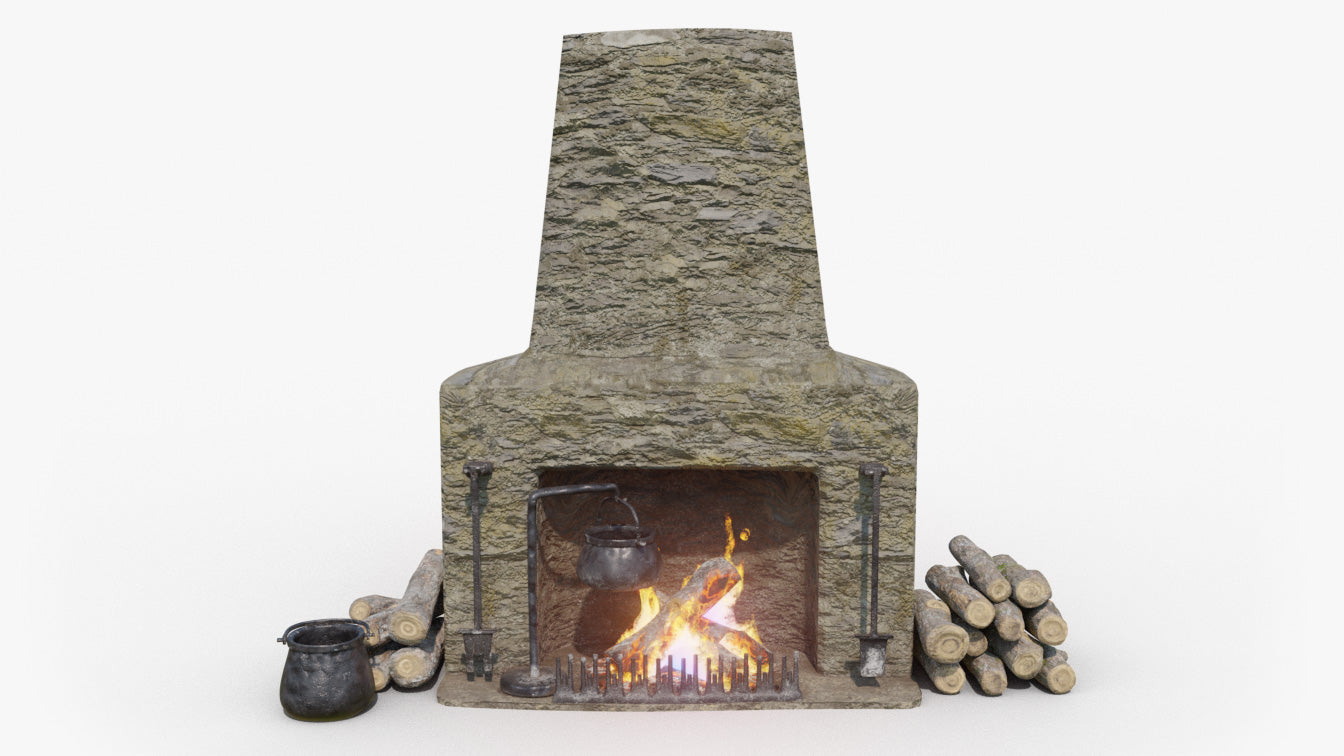 Stone Fireplace animated medieval 3d model blender obj