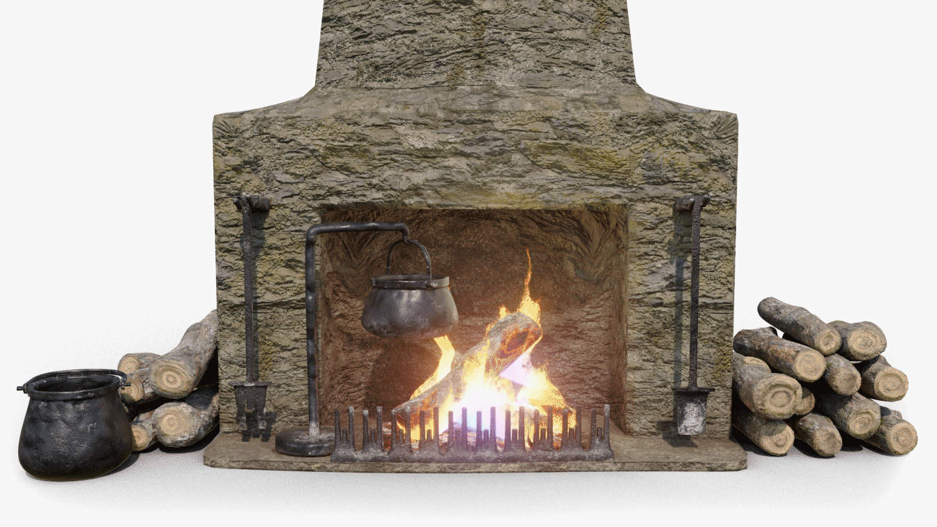 Stone Fireplace animated medieval 3d model blender obj