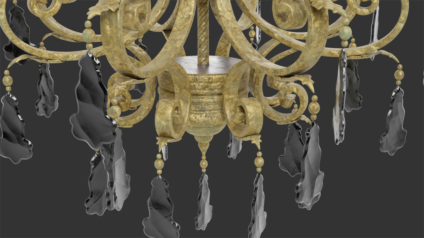Victorian Gothic chandelier with glass pendants 3d model for Blender and OBJ with PBR textures