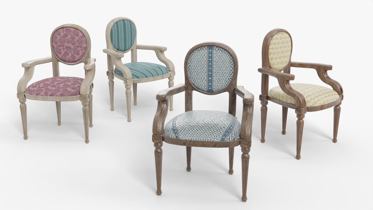 Victorian chair 3d model for Blender and OBJ with low polycount and PBR textures