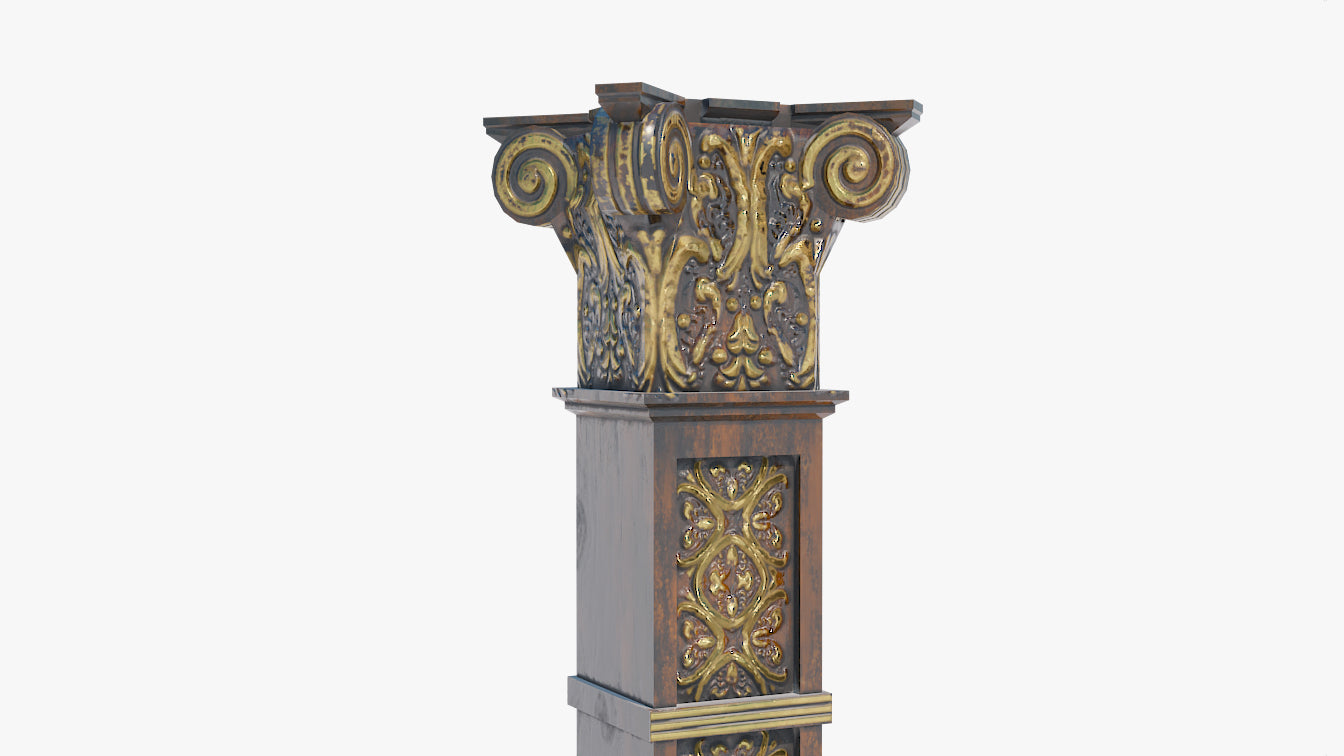 Victorian Gothic Carved Square Column with gold leaf decorations 3d modeol for blender and obj, low poly count and PBR textures