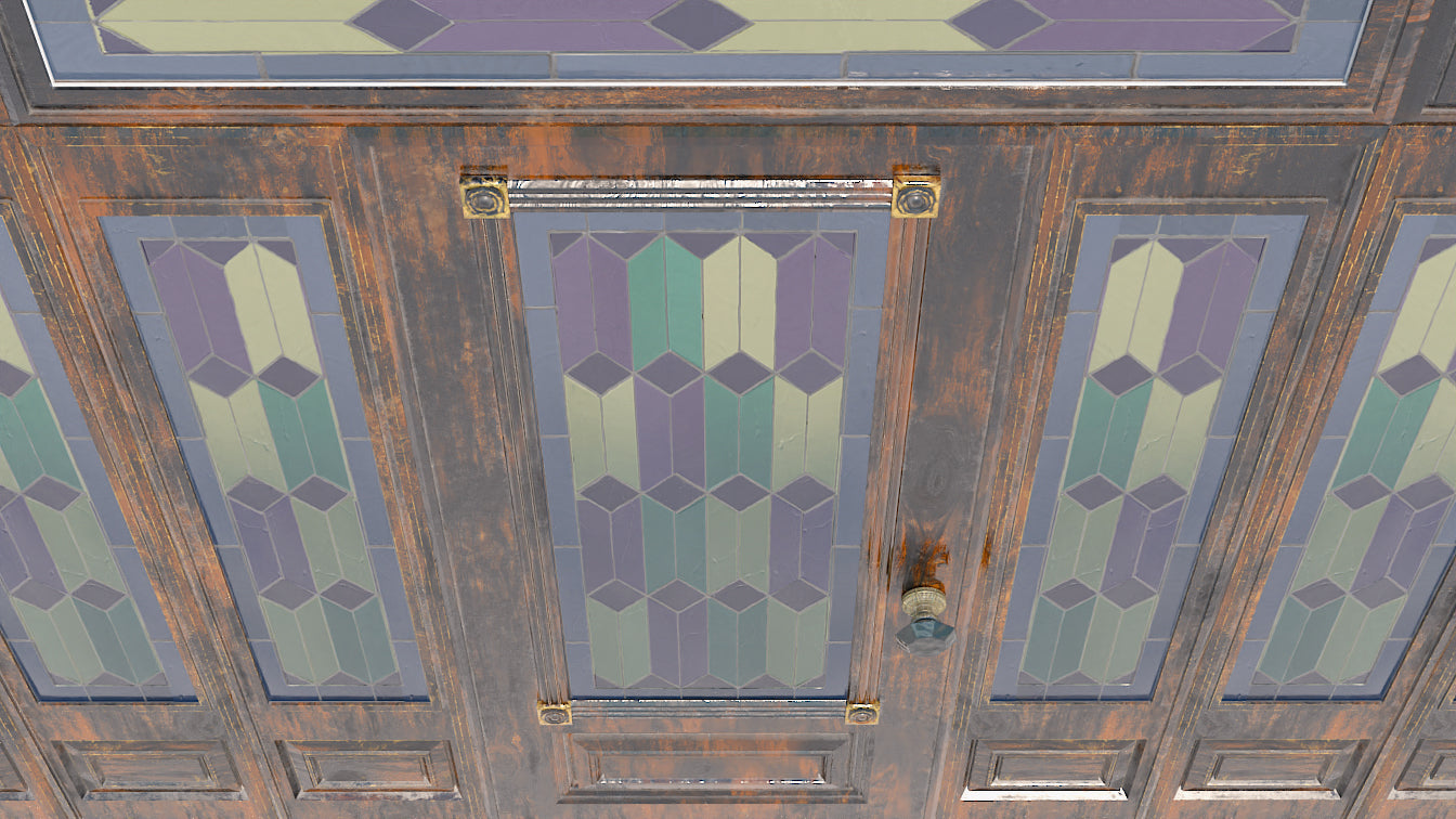 Victorian leaded door and windows 3d model for Blender and obj with low polycount and PBR textures