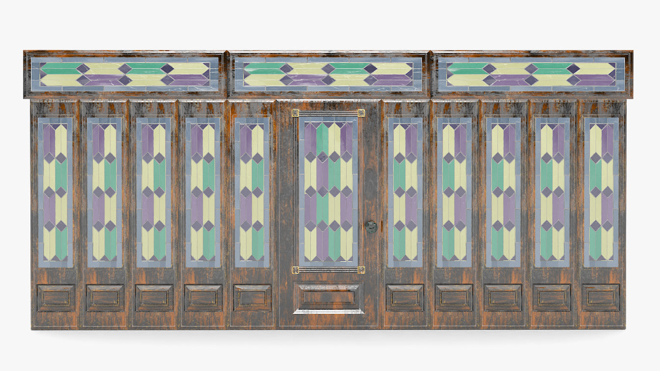 Victorian gothic leaded door and windows 3d model for Blender and obj with low polycount and PBR textures