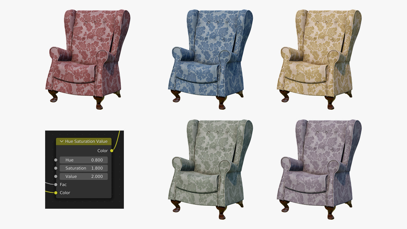 Wing chair leather and fabric 3d model for Blender and OBJ with PBR textures and low Polycount