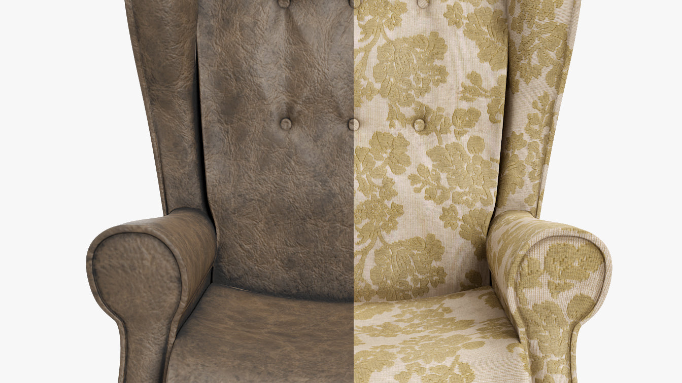 Wing chair leather and fabric 3d model for Blender and OBJ with PBR textures and low Polycount