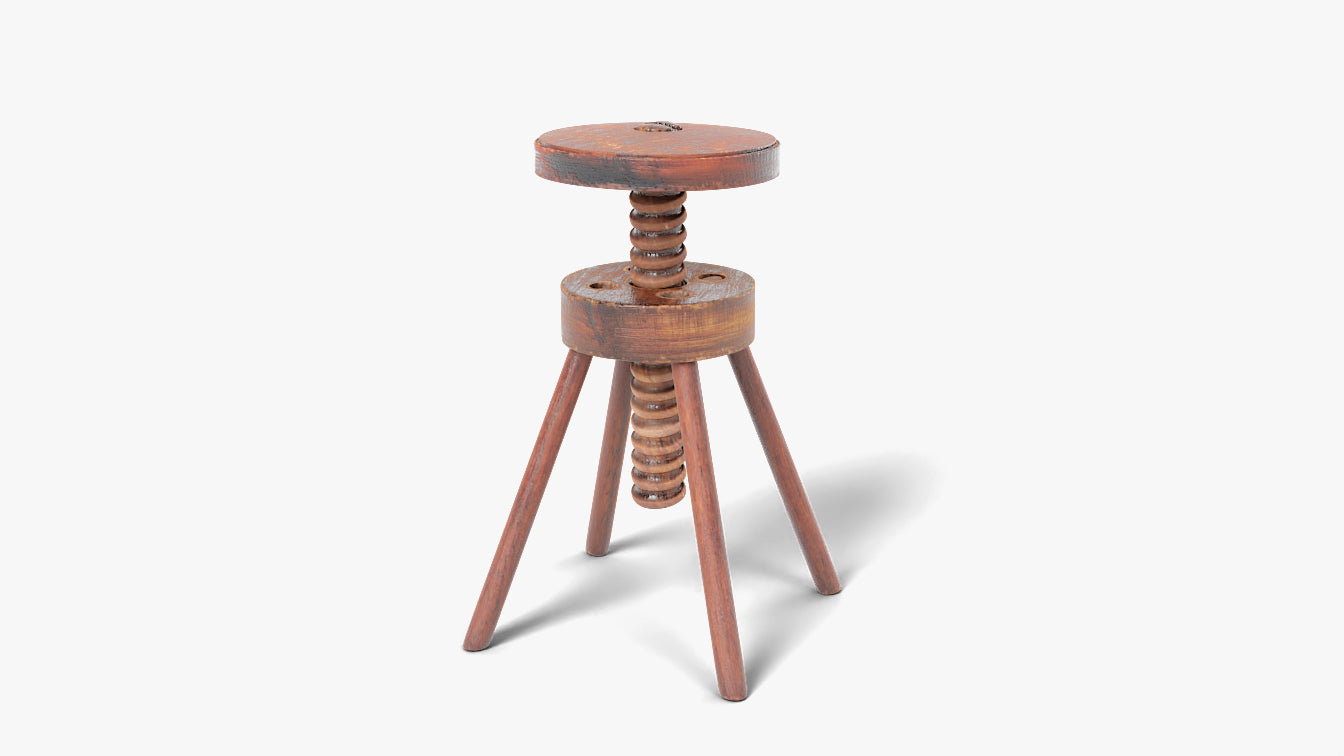 Artist rotating wooden stool 3d model blender and obj with PBR textures and low polycount