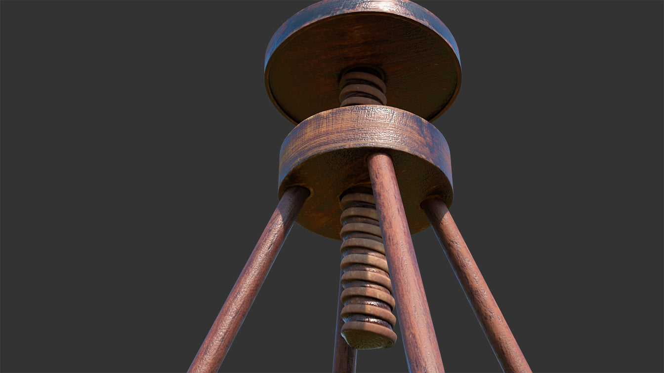 Artist rotating wooden stool 3d model blender and obj with PBR textures and low polycount