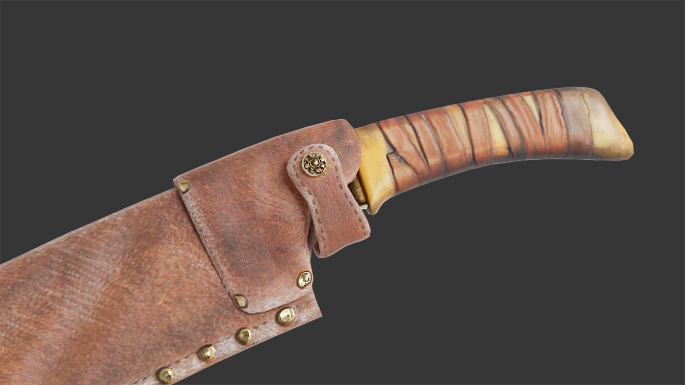 Worn machete low poly 3d model for Blender and OBJ with PBR textures
